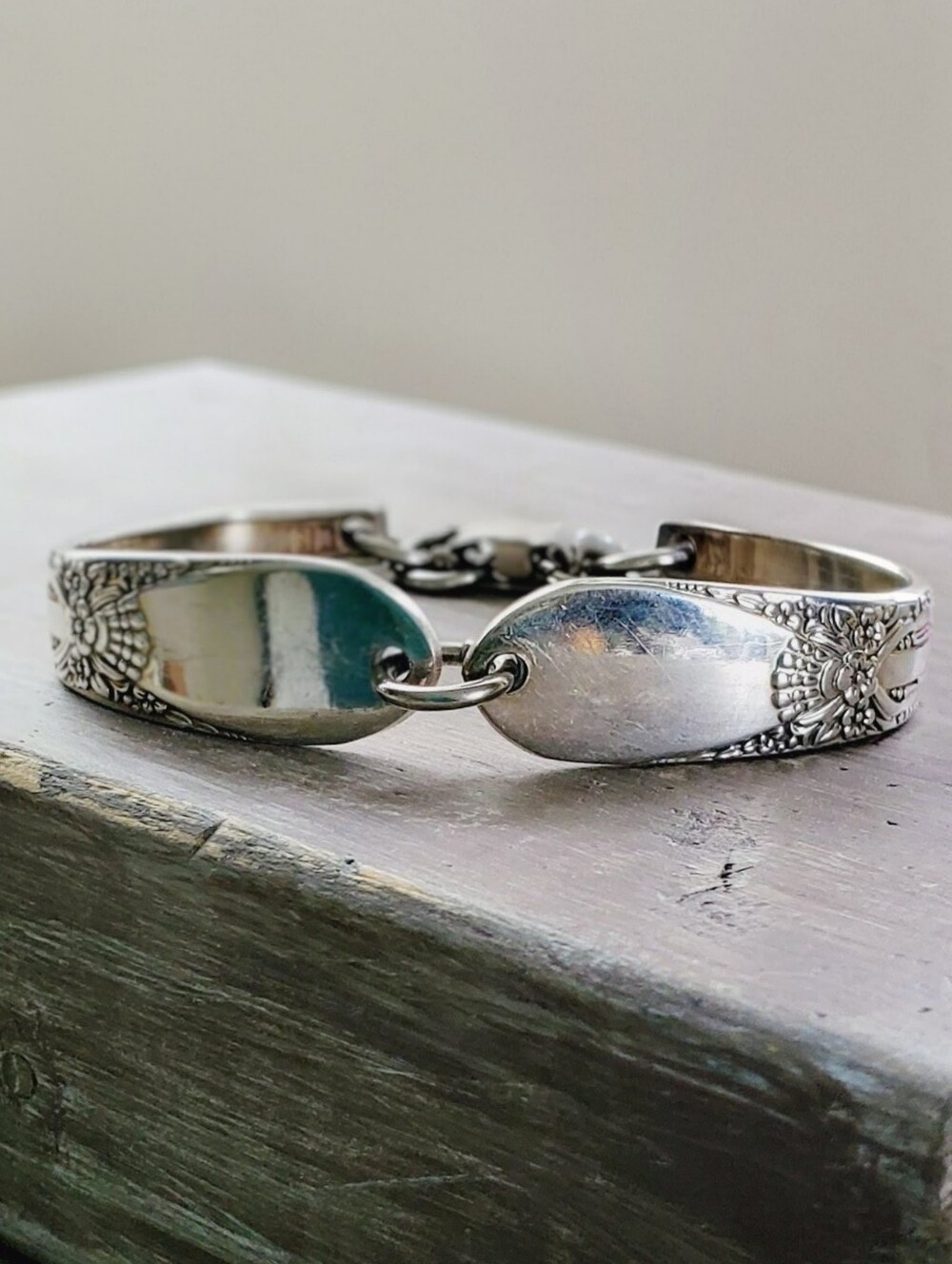 IS Flatware Handle Bracelet Handcrafted Silverware Jewelry "Beloved" Pattern